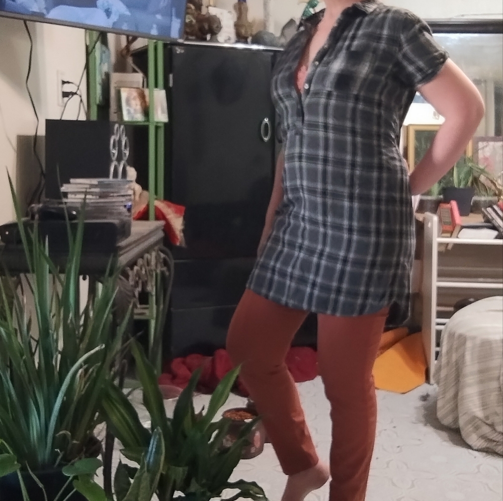 Womens Plaid Shirt Short Dress Universal Thread Gray Sz M B61